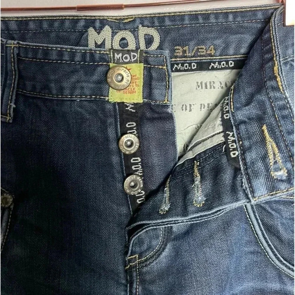 MOD Mens Straight Leg Mid Rise Button Fly Ankle Denim Blue Jeans Sz 31/34 - Picture 6 of 12